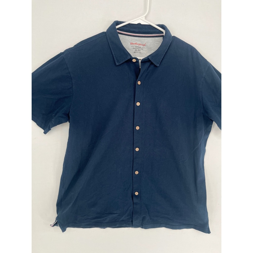 Weatherproof Vintage Polo Shirt Mens XL Short Sleeve Button Up Navy Blue 1502767